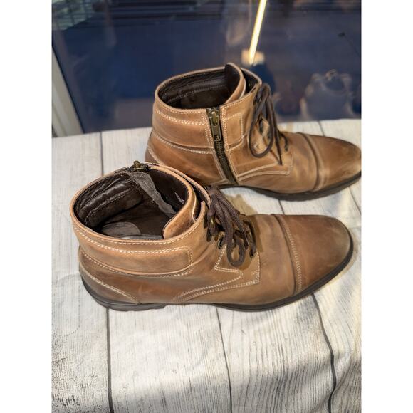 GBX Boots Mens Size 9M Brown Leather Side Zip Chunky Sole Biker Shoes Boots main image 12